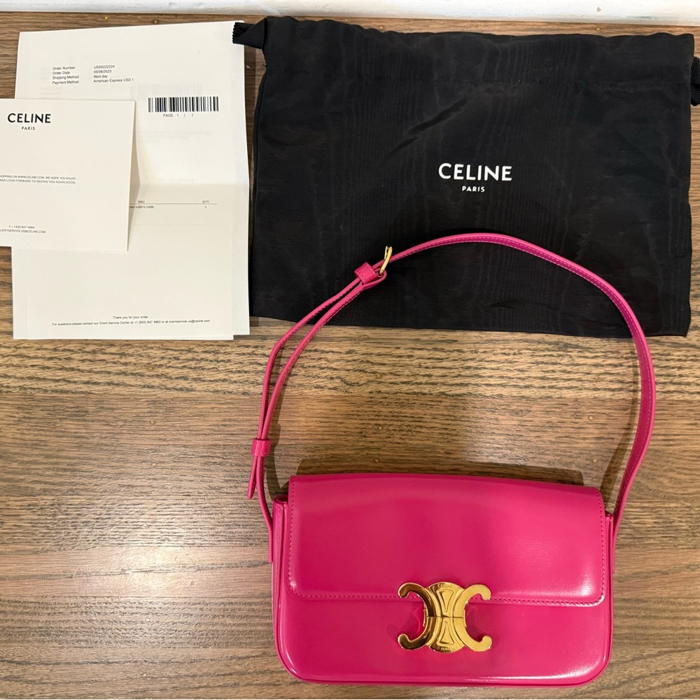 Celine shiny calfskin hot pink shoulder bag